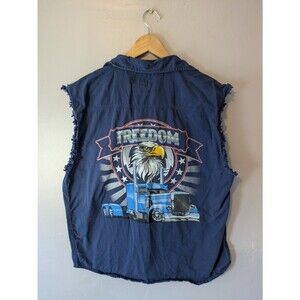 Vintage biker Vest Mens Blue eagle freedom trucker cutoff usa 90s y2k,Coast 2XL